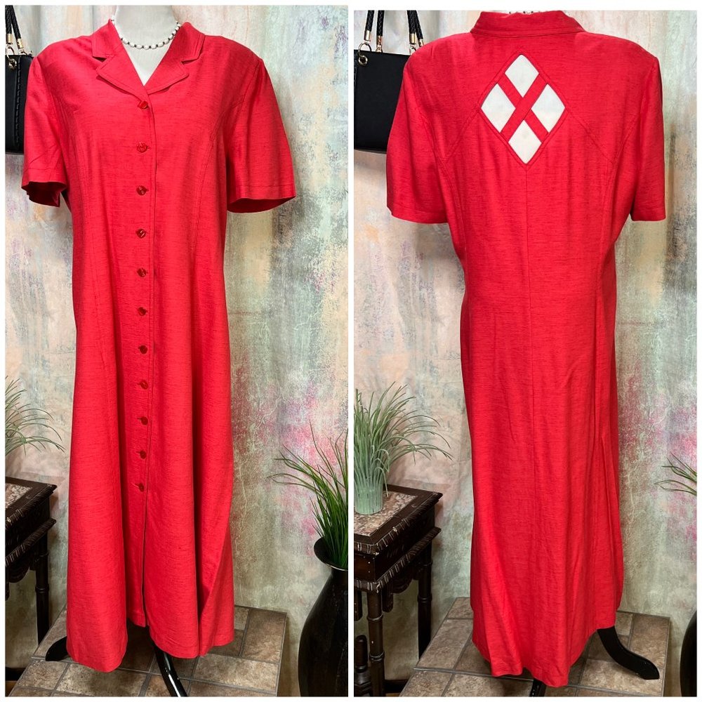 VTG📌 c.h.i.c.c. Button Down Viscose Midi Dress w/ Diamond Shape cutout Backs